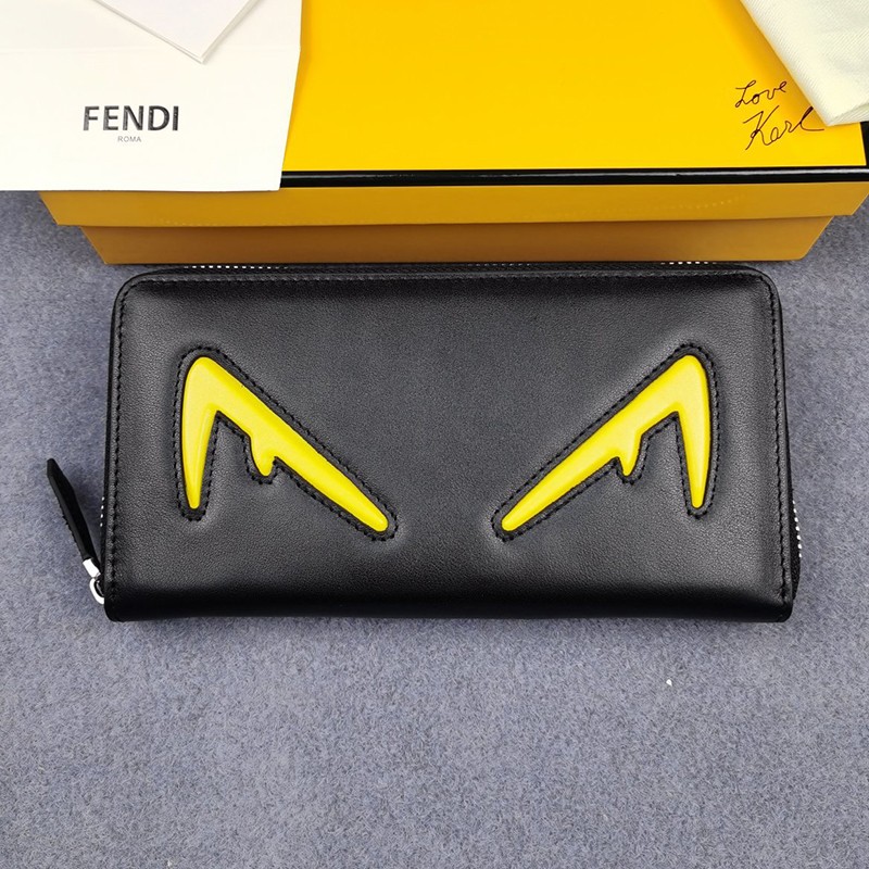 Very popular! Fendi replica zip-around long wallet customized black Bag Bugs zipper wallet fey29317