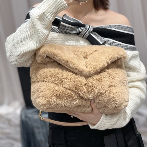 Extremely rare! Saint Laurent shoulder bag replica Lulu Puffer Small Merino shearling Sax06473