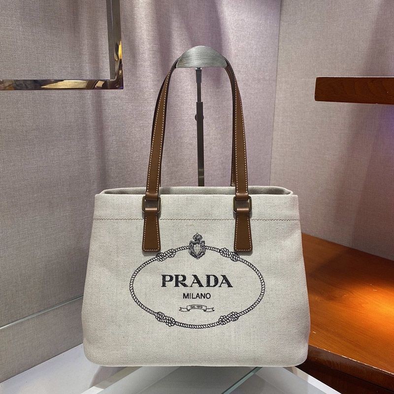 Popular [Prada] Canapa x Leather Tote Bag Replica / Shopping Bag 1BG356