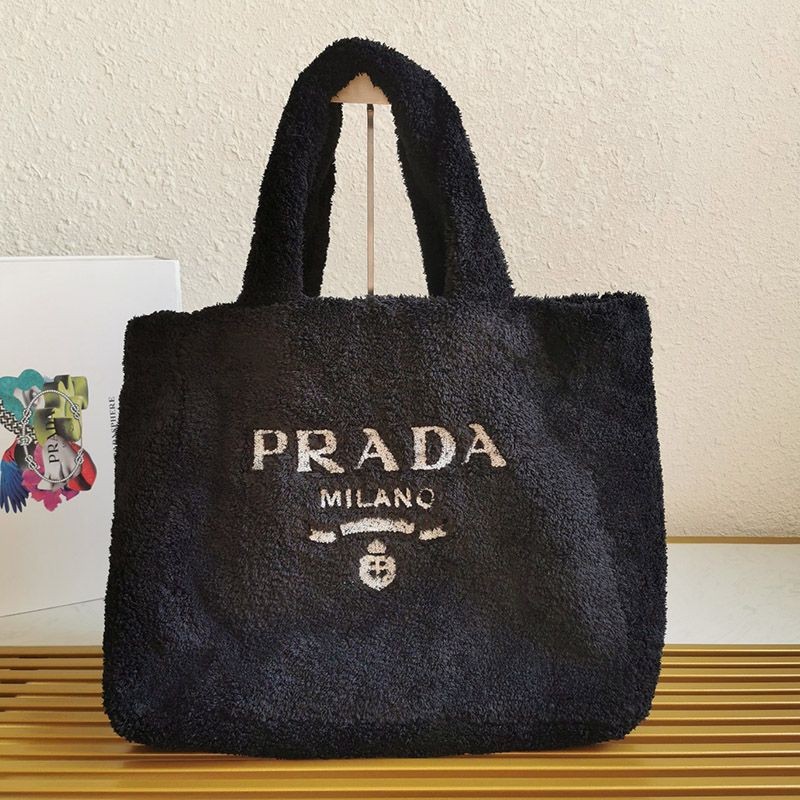 Tax and shipping included 21AW [Prada] Prada Terry Tote Bag Replica Black pum38219