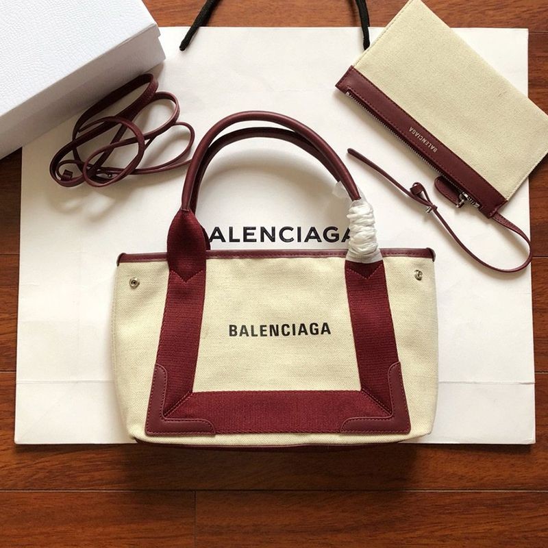 21-22AW Balenciaga Navy Cabas Replica XS Tote Beige x Wine bau30428