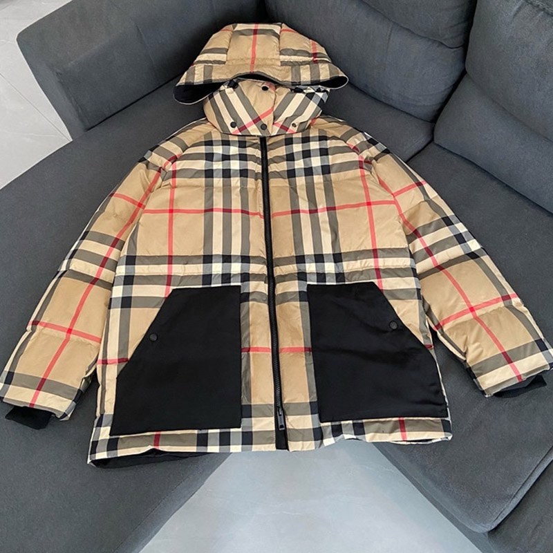 Eye-catching color Burberry tartan check down jacket replica Bai14223