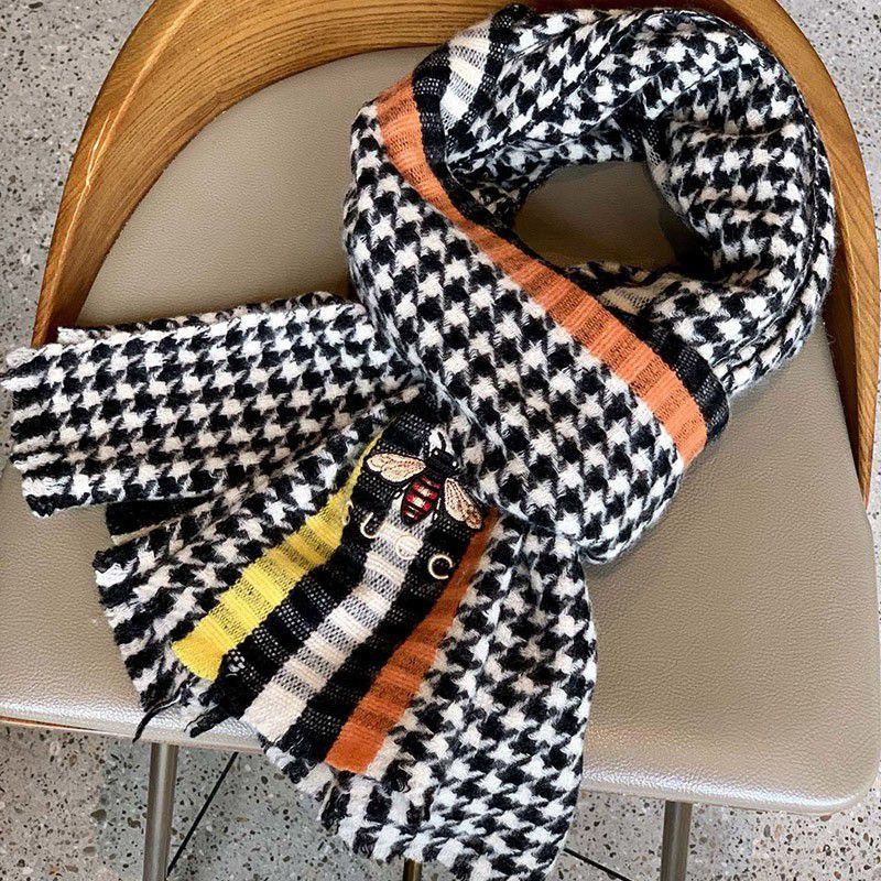 21-22AW Gucci unisex! GG mark copy check stripe wool scarf gur32303