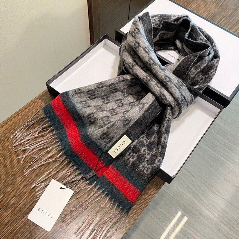 Rare Gucci unisex! GG mark fake striped wool scarf guj63696