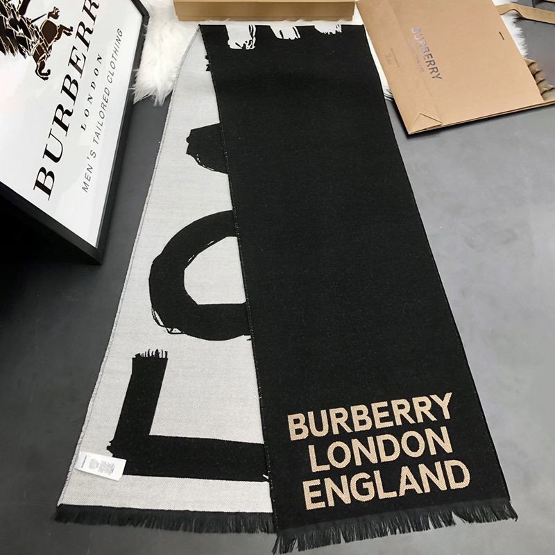 Cute Burberry Replica Reversible Logo Jacquard Cashmere Scarf Bau60957