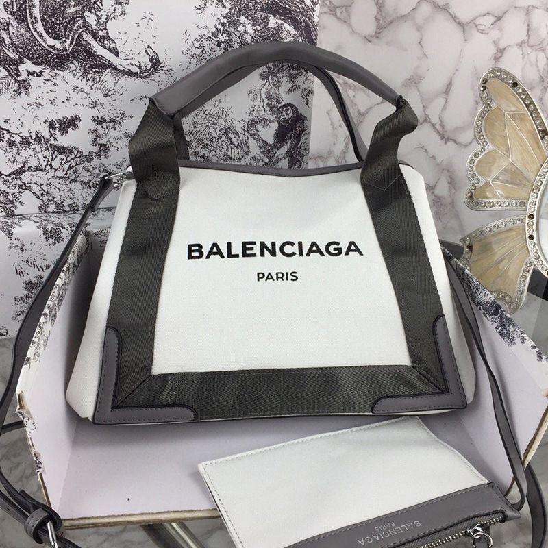 Very popular! Balenciaga Navy Cabas replica S tote, white x black, bal15429