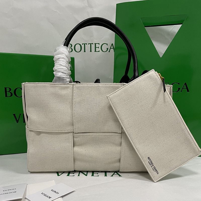 Tracked shipping Bottega Veneta Zaarco Tote Replica Canvas Natural/Black boo42060