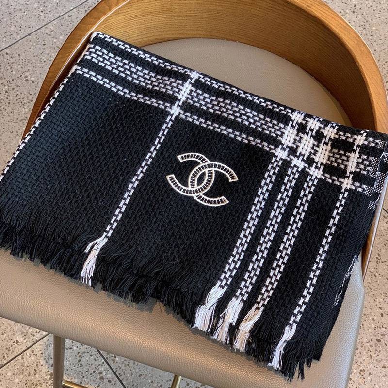 Rare and Sold Out Chanel Stole Wool Silk Cashmere CC Fake shc16039