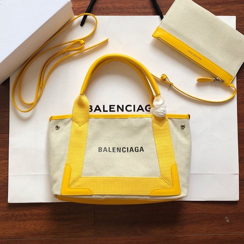 Rare Balenciaga Navy Cabas Replica XS Tote Beige x Yellow bat07376