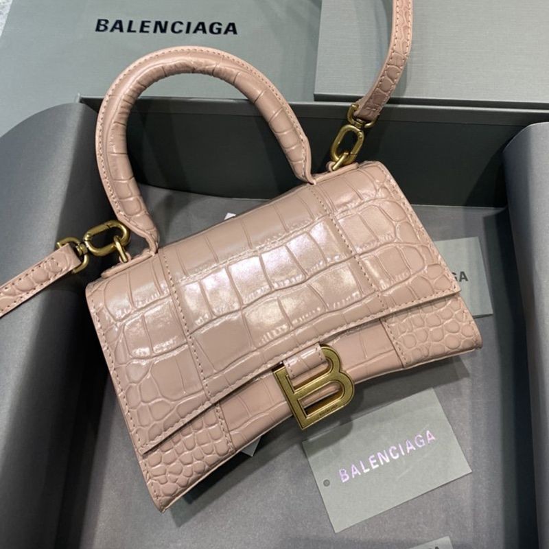 New for Autumn/Winter Balenciaga Crocodile Embossed *HOURGLASS Fake Handle Bag bar82354