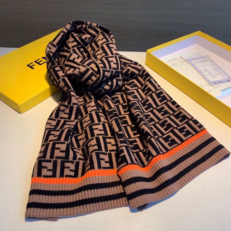★Popular in Japan! Fendi scarf, imitation, wool, intarsia, tassel, fey75013