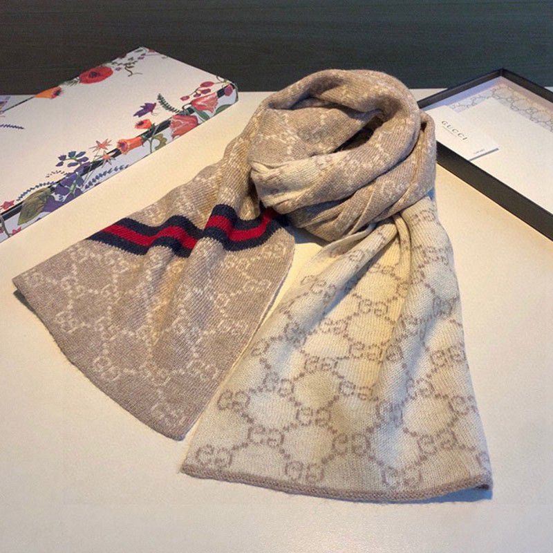 21AW New Arrival Gucci Unisex OK! GG Mark Stripe Copy Wool Scarf guo50838