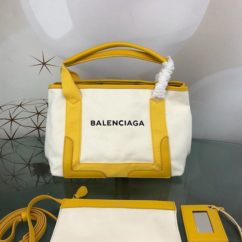 Hard to find Balenciaga Navy Cabas replica S tote in beige and yellow bau62172