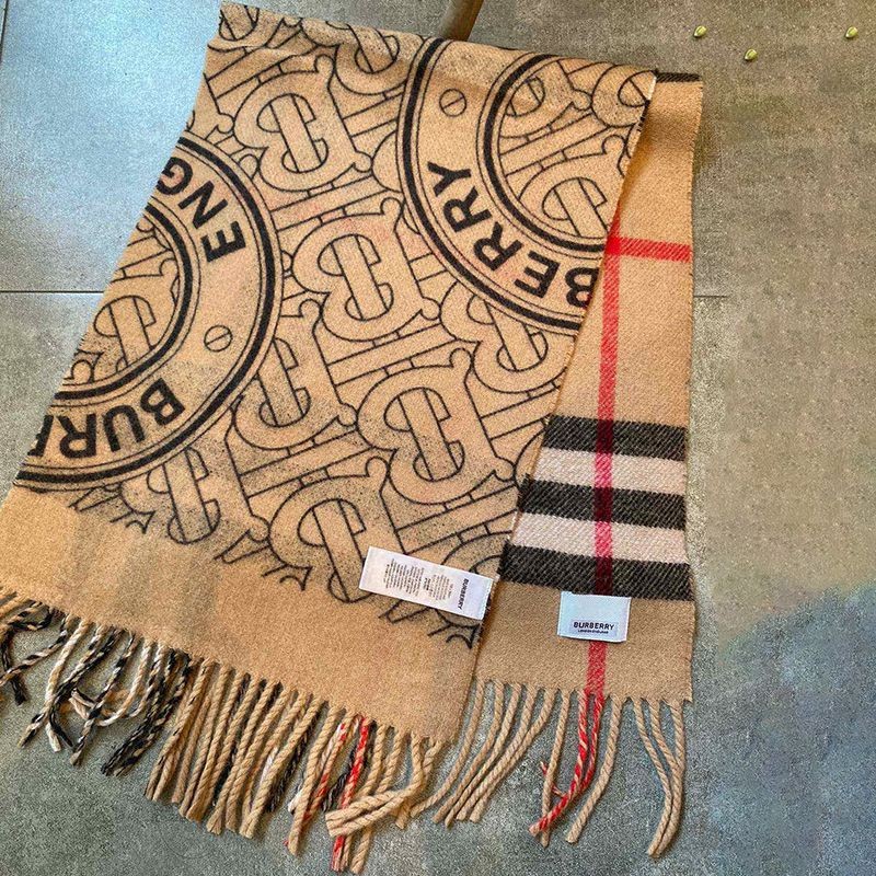 21AW New Burberry Reversible Check & Monogram Replica Cashmere Scarf Bar10695