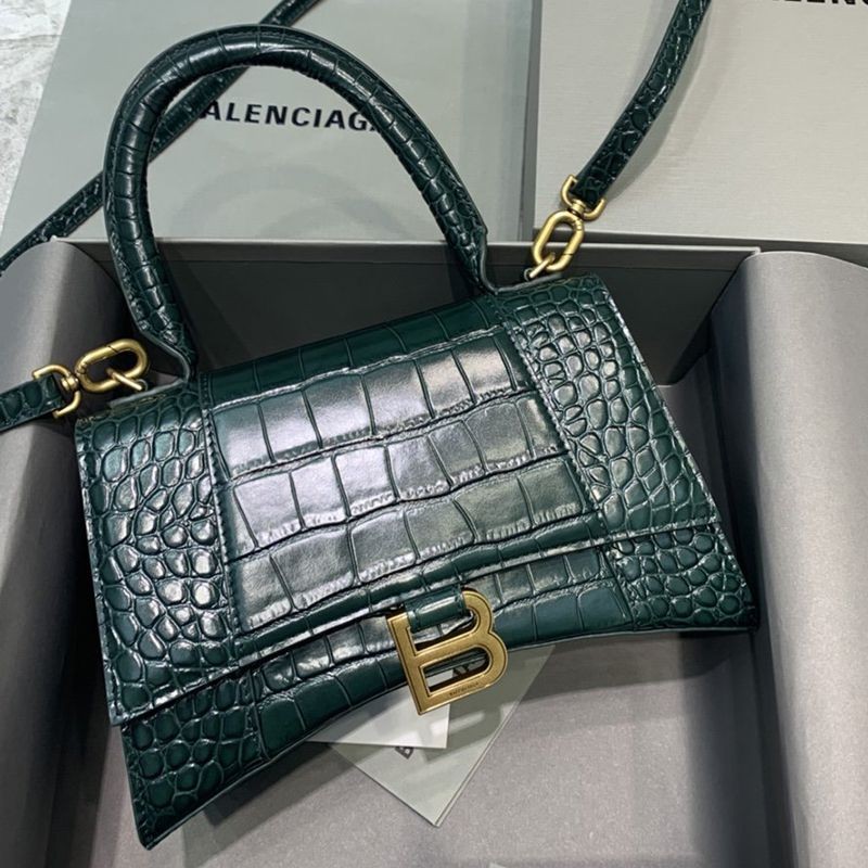 21AW New Balenciaga Copy Crocodile Embossed *HOURGLASS Handle Bag S bar28826