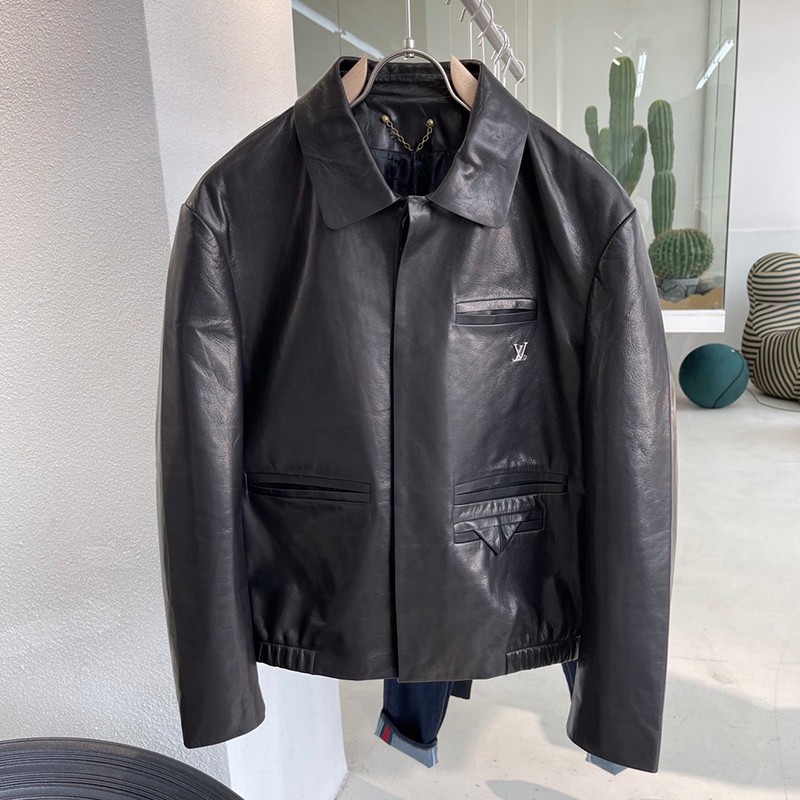 New on sale? Fake Louis Vuitton Leather Biker Jacket Black vux74927