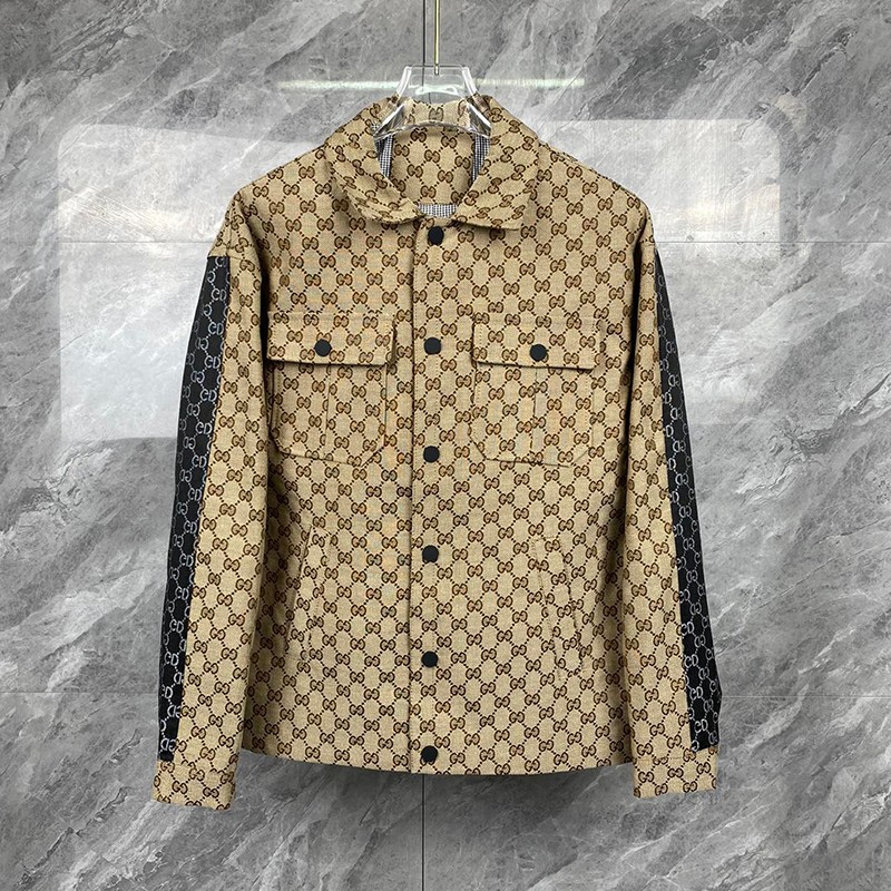 Tracked shipping Gucci / GG canvas jacket with leather trim guz70495