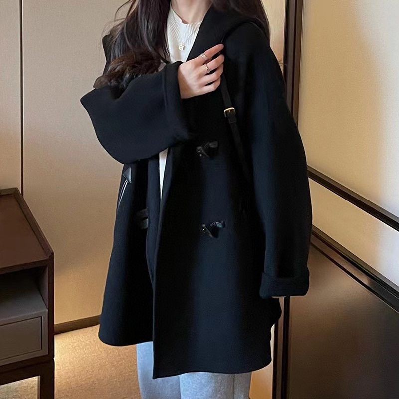 New for Autumn/Winter: Max Mara fake cashmere hooded coat in black map29780 New for Autumn/Winter: Max Mara fake cashmere hooded coat in black map29780