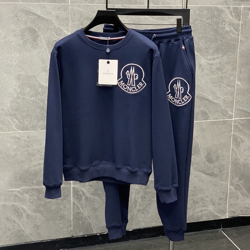 Moncler Cotton Fleece Sweatshirt Set Copy Blue moc53529