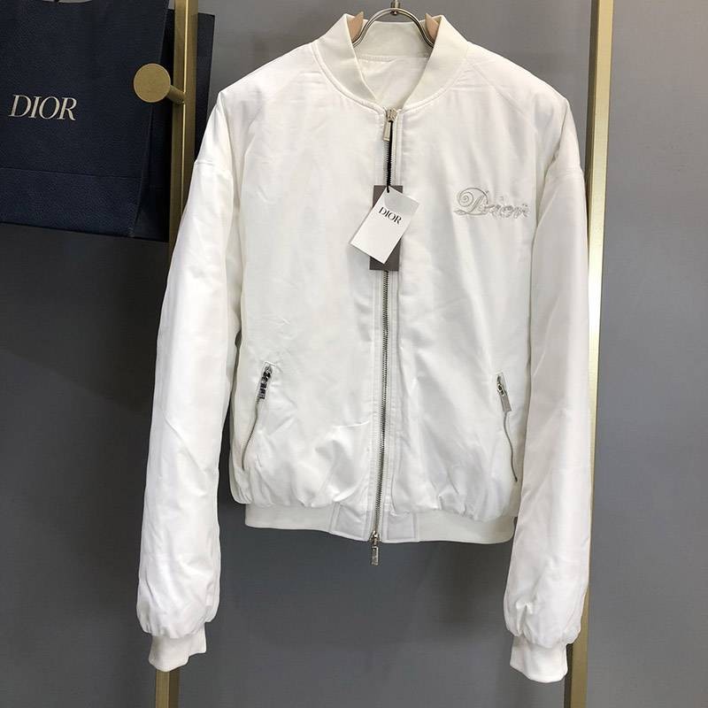 Cute Dior replica logo white nylon zip bomber jacket dey35029
