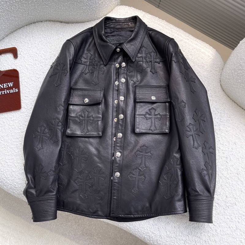 Rare Chrome Hearts JJ DEAN Leather Jacket Cemetery Cross Replica Kud59066