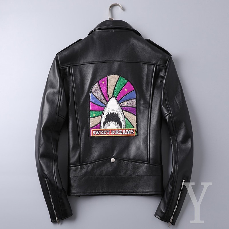 Eye-catching color Yves Saint Laurent fake denim style button jacket in smooth leather Sau84153 Eye-catching color Yves Saint Laurent fake denim style button jacket in smooth leather Sau84153