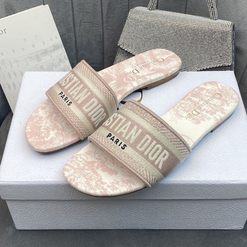 Dior D-Way Heeled Mules Replica Light Pink Toile de Jouy Embroidered Cotton KCQ209TJE_S46P