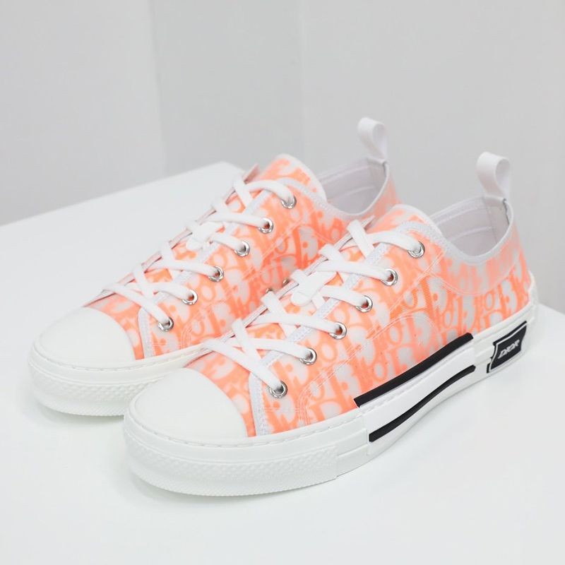 Classic Dior B23 Low Top Sneakers Replica ★ White & Orange Oblique Canvas 3SH118YNT_H262