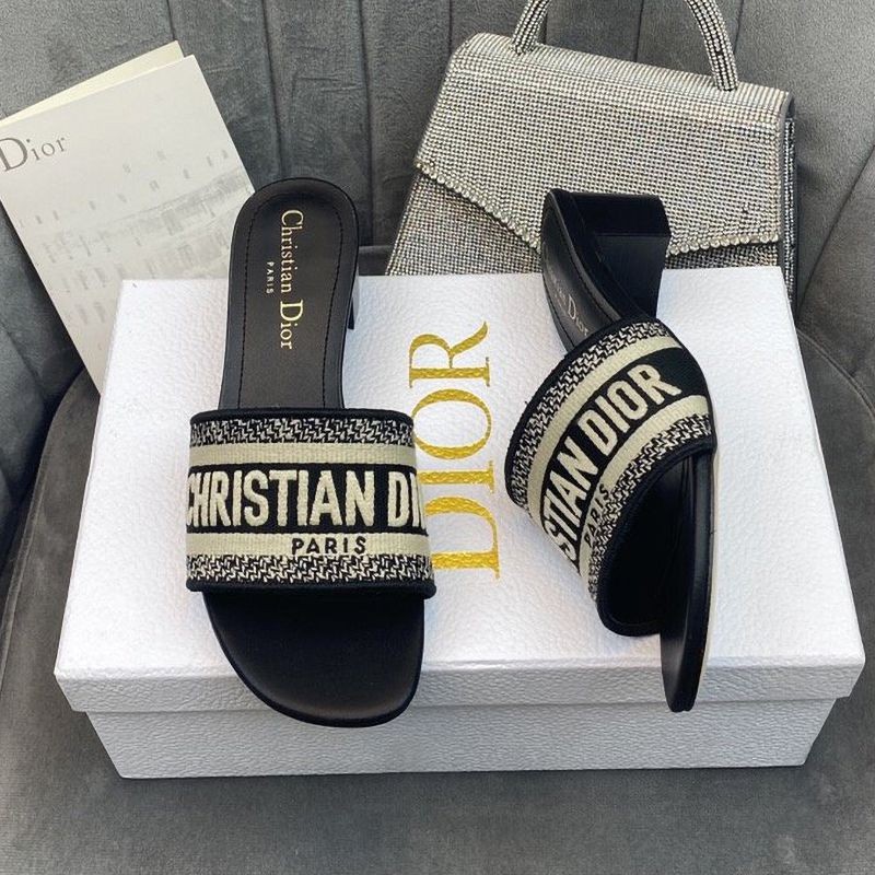 21AW New Dior D-Way Heel Mule Copy ★ Black Embroidered Cotton deb90260