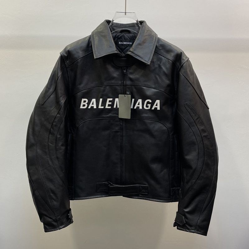 Competitive Balenciaga Replica Logo Biker Jacket ◆ Black ◆ 594594TGS081000