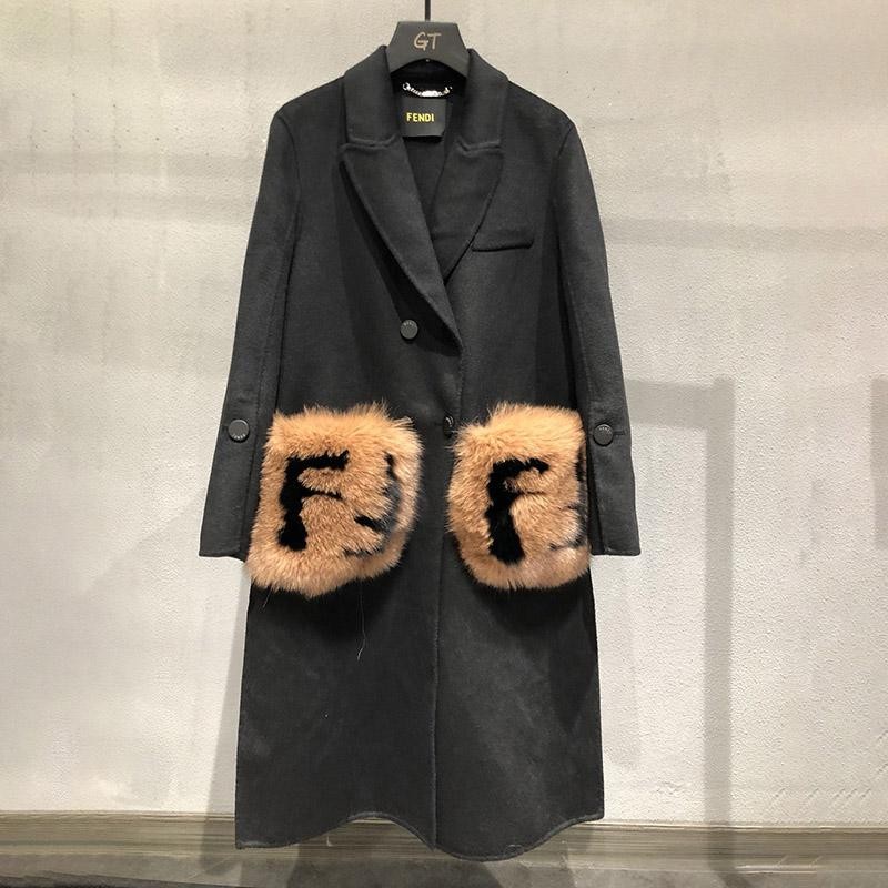 Fendi wool coat with fur pockets (fendi) replica with tracking number. Make your outfit even more beautiful. fem93858