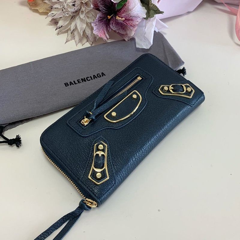 No customs duties Balenciaga round zipper fake long wallet with coin purse/Neo Classic Night Blue bad08507