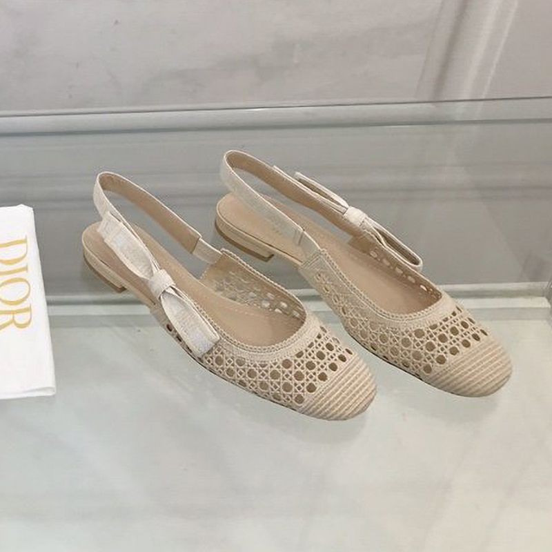 Sure to sell out Dior & More Slingback Replica Ballet Flat Shoes Ecru Beige Cannage Embroidered Mesh dec17135