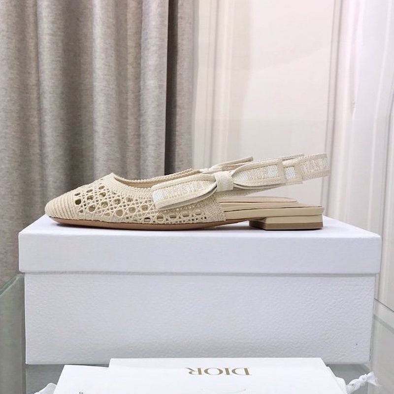 Sure to sell out Dior & More Slingback Replica Ballet Flat Shoes Ecru Beige Cannage Embroidered Mesh dec17135