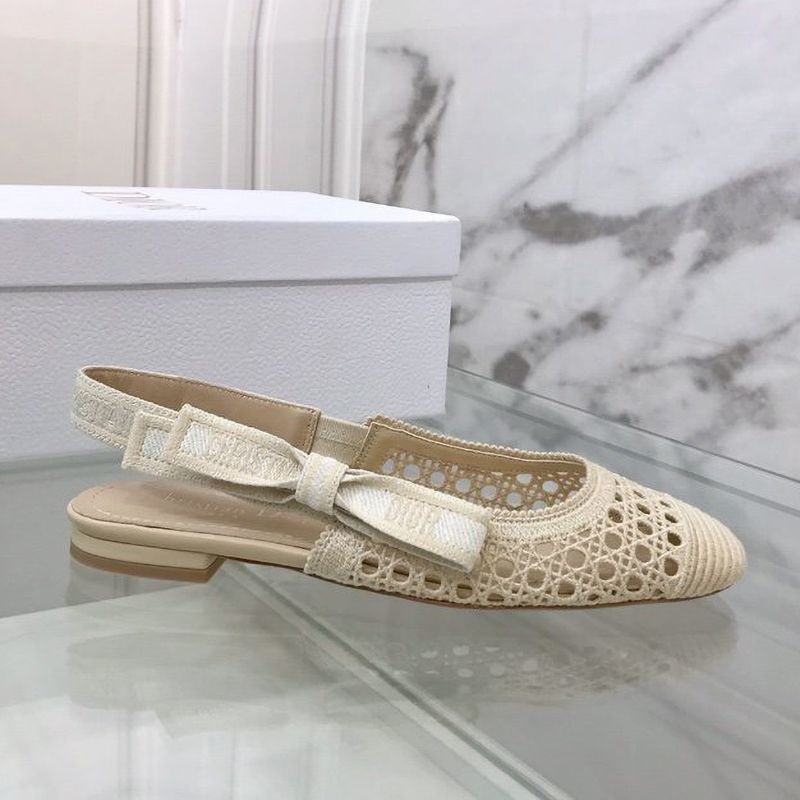 Sure to sell out Dior & More Slingback Replica Ballet Flat Shoes Ecru Beige Cannage Embroidered Mesh dec17135