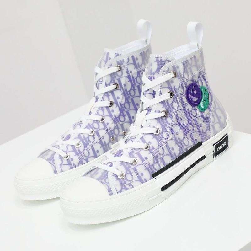★Tax/Shipping included★Fake Dior B23 High Top Sneakers★White & Purple Oblique Canvas 3SH118ZKY_H065