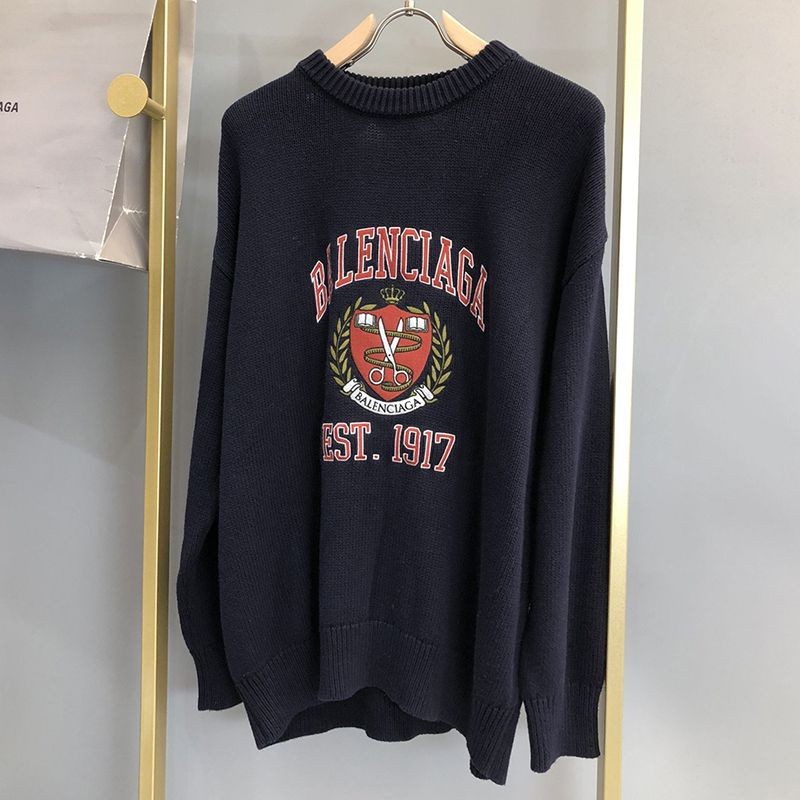 Competitive Balenciaga College Regular Crew Neck Knitwear Black 676629TLV908067