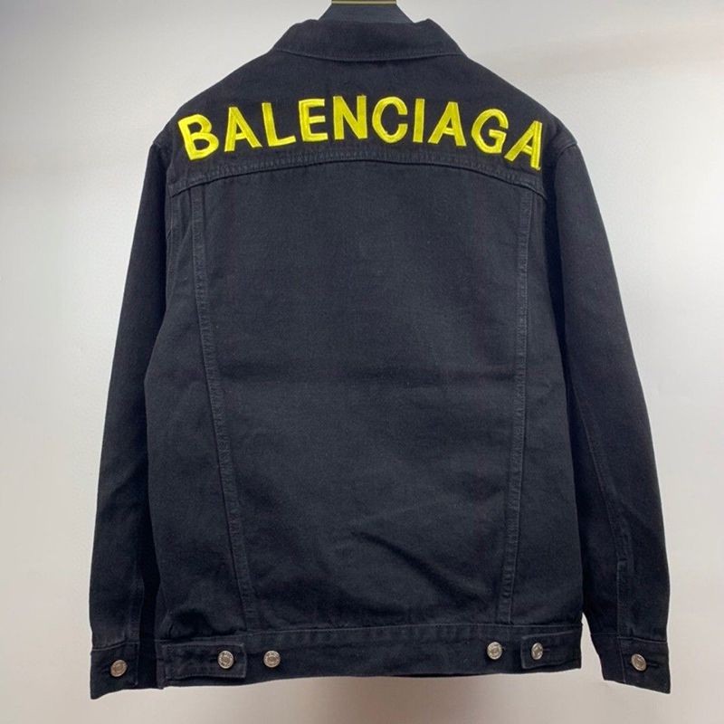 Competitive Balenciaga Logo Embroidered Denim Jacket Black Replica bay18842