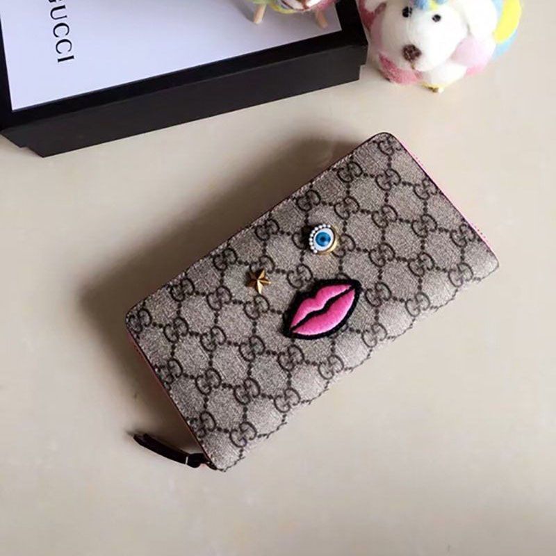 Gucci GG Supreme Face Motif Copy Round Zipper Long Wallet 431392