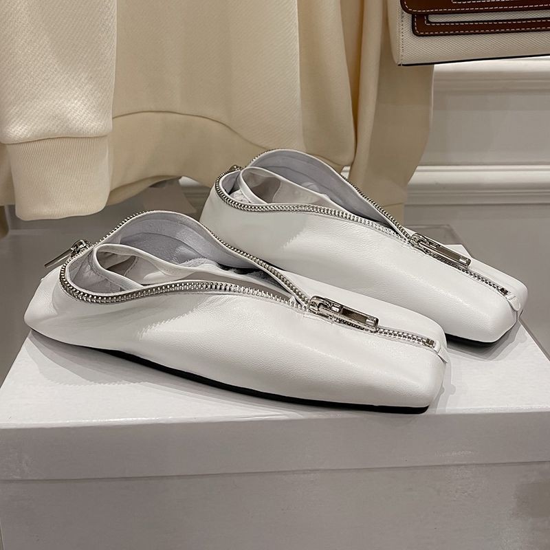 [Immediate Delivery] Maison Margiela Zip-up Ballet Flats Replica White Mau36577