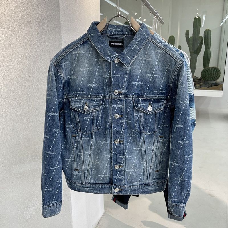 New for Spring: Balenciaga Replica Twill Logo Oversized Jacket★Soft Denim Denim Blue baq17823