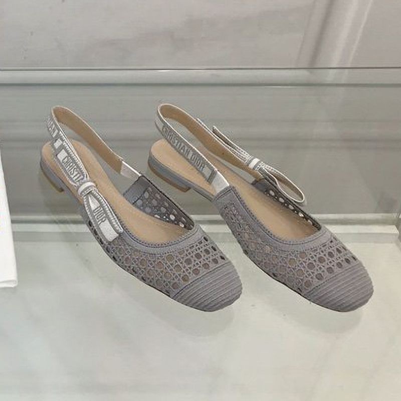 Very popular: Dior & More slingback fake ballet flat shoes, ash grey, cannage embroidered mesh ded77874