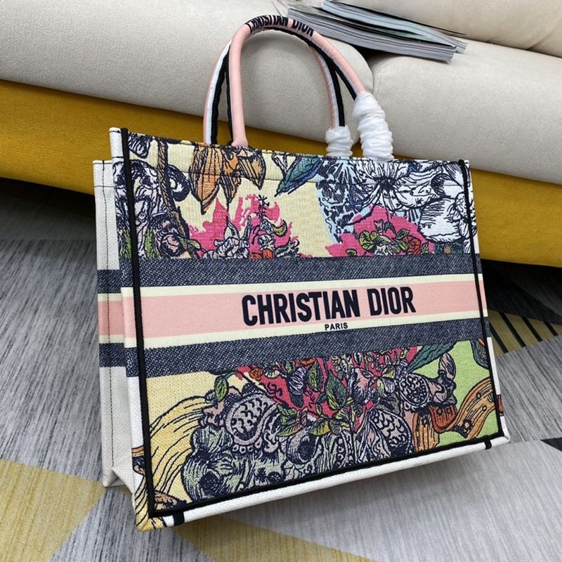 Classic New Dior Flower Embroidered Book Tote Bag Replica dep78918