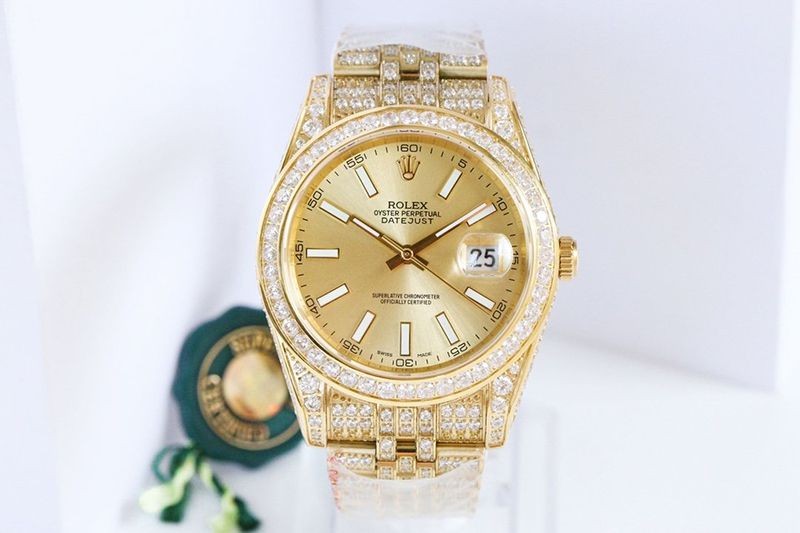 New Spring Rolex Watch Replica Datejust 41MM Champagne Diamond Bezel 18K roz21973