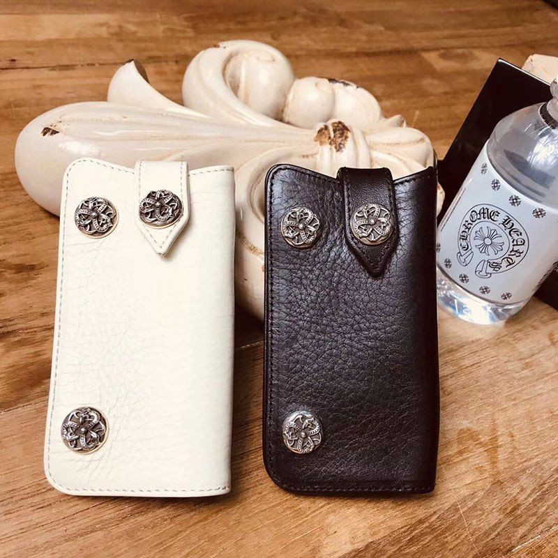 Rare Chrome Hearts 10 [Cross Ball Button Fake] Leather Key Case? Black Kur85182