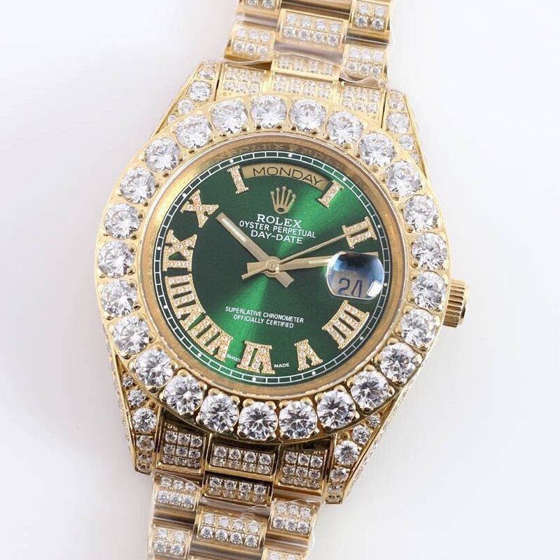 Very popular Rolex replica watch Day-Date 39MM full diamond men's green roa78795