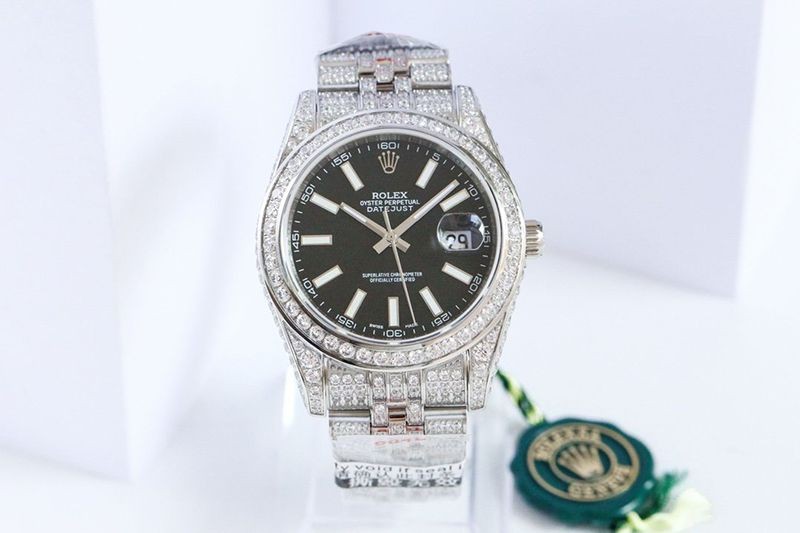 [Free Shipping] Rolex Watch Replica Datejust 41MM Black Men's Full Diamond rob06182