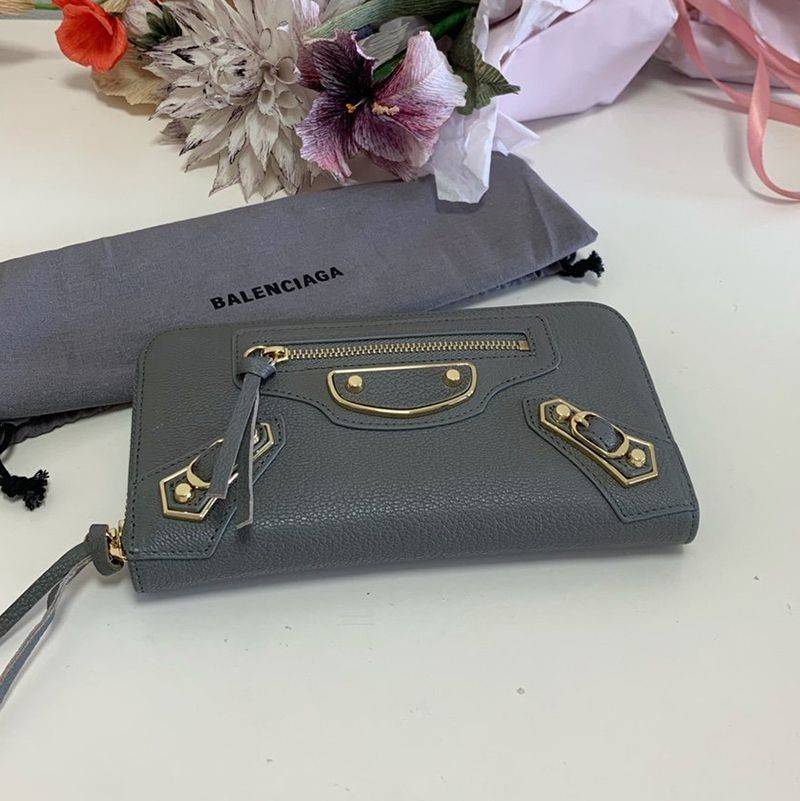 ★Tax/Shipping included★Balenciaga Round Zipper Fake Long Wallet with Coin Purse/Neo Classic Grey bah98470