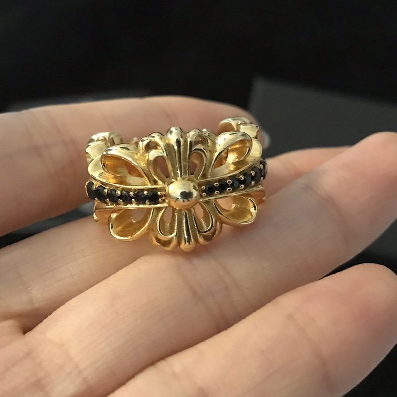 CHROME HEARTS Floral 22kGold Diamond Gold Ring Fake Replica Kuy99876