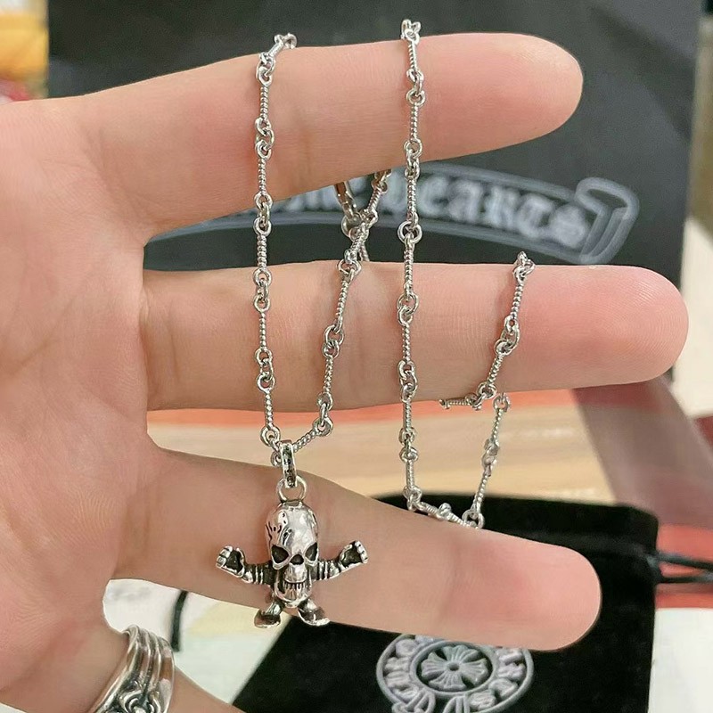 ★Japan!! Popular! Chrome Hearts Necklace Fake★Skeleton Roll Chain HEART Kuz24681